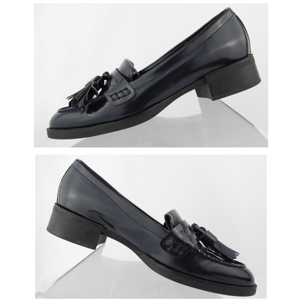 ZARA Women Navy Blue Flats Tassel Penny Loafers - Picture 4 of 8